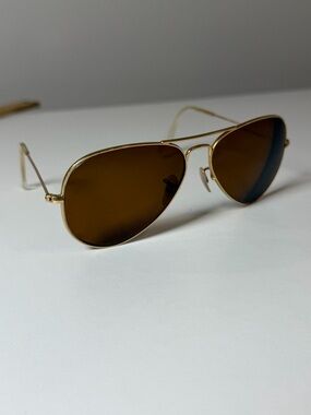 Vintage Authentic Ray-Ban Gold Frame Brown Lens Large Aviator Sunglasses